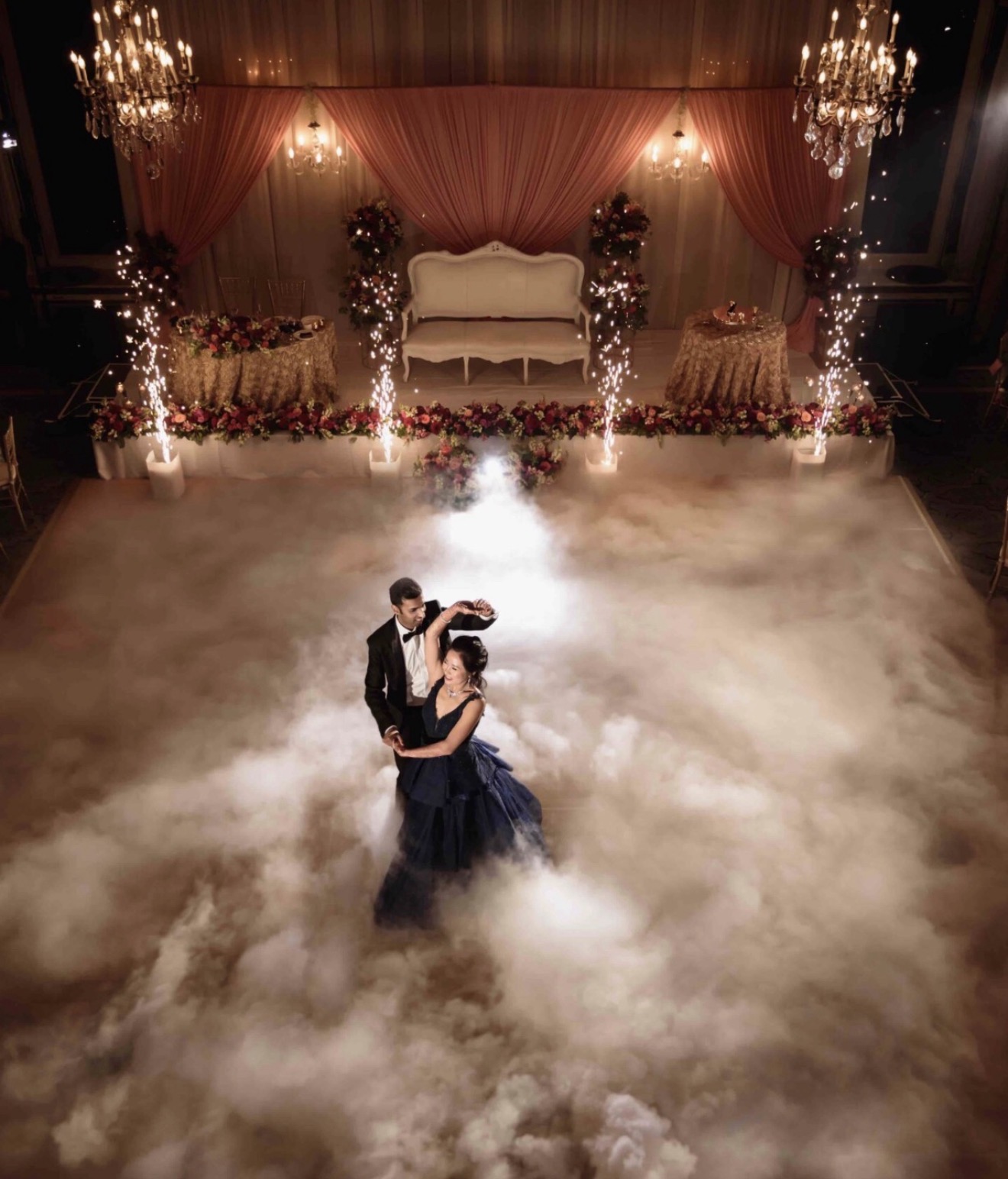 First dance with dancing on the clouds and sparklers